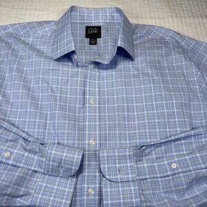 Jos.‎ A Bank NWT Traveler 17 1/2-34 Slim Fit LS Dress Shirt Blue and White Plaid